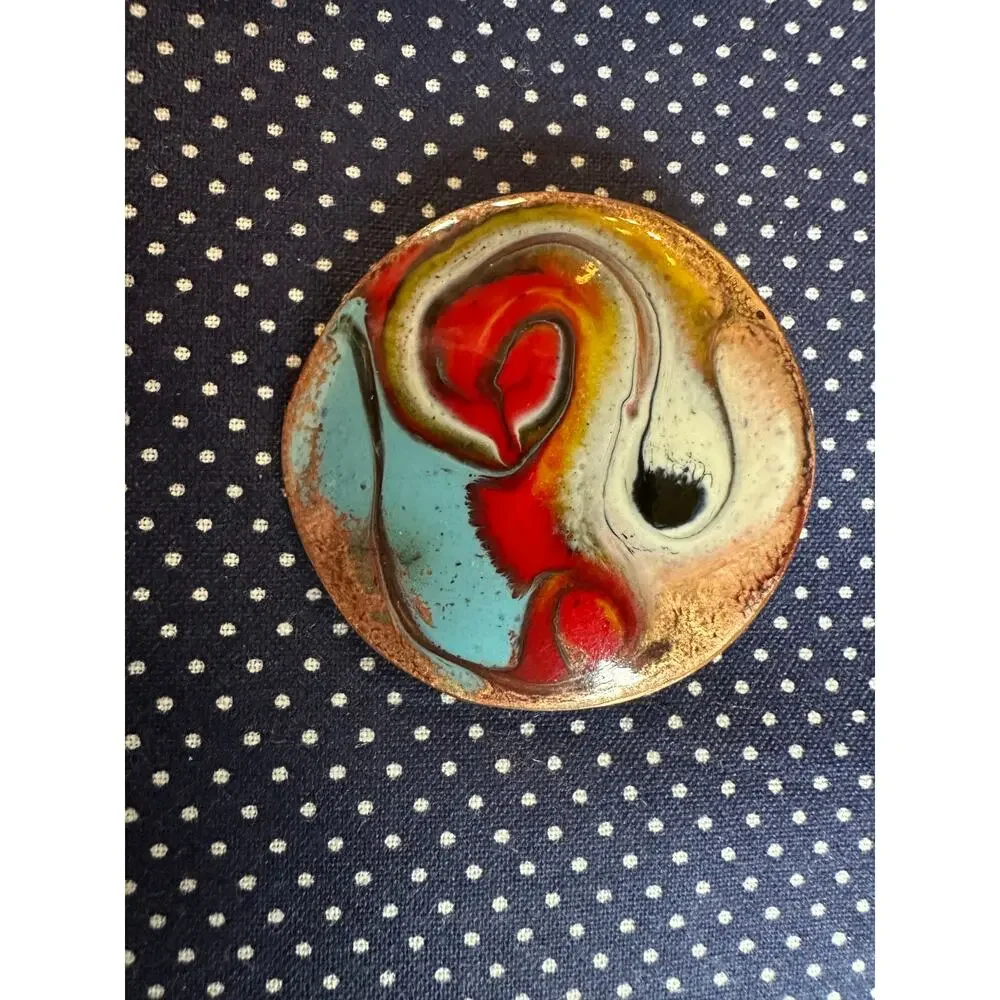 Meab Ireland Copper Enamel Brooch Vintage Modernist Abstract Design Estate